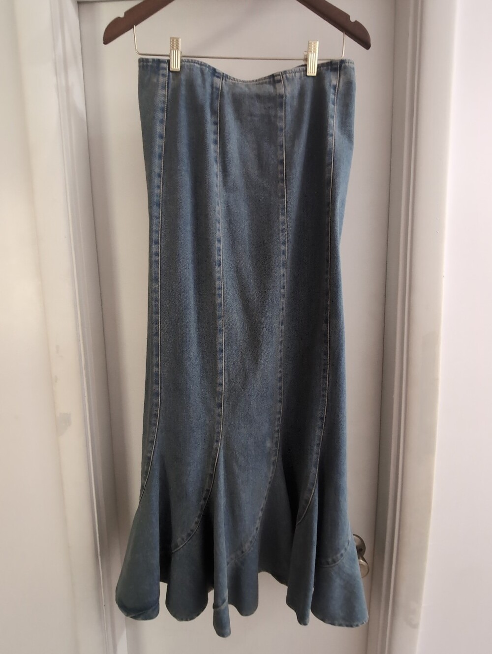 Vintage Jeanology Denim Flared Panel Midi Skirt Size 10 Western Jean Streetwear